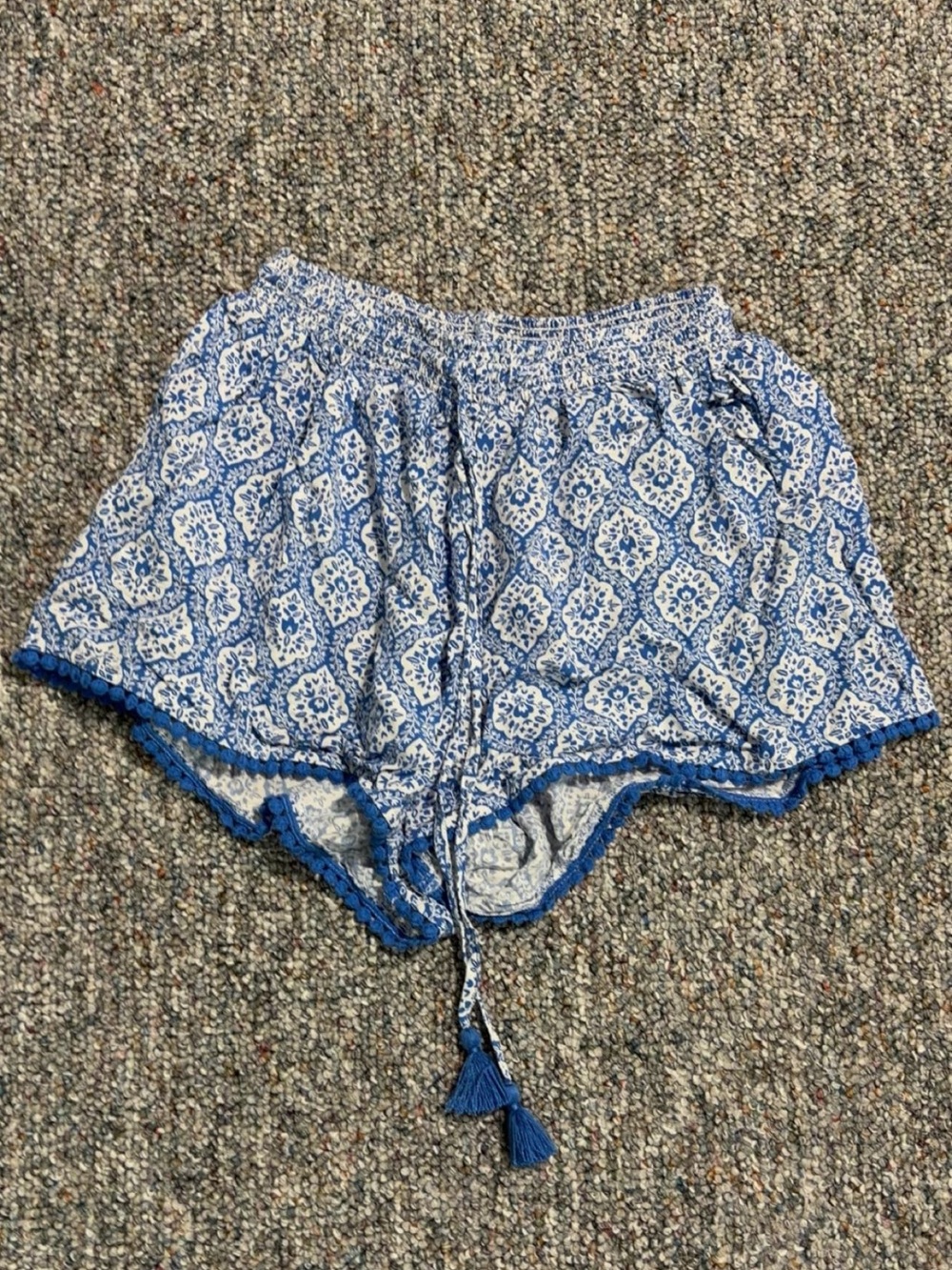 Matilda Jane Blue and White Printed Tassel Drawstring Shorts